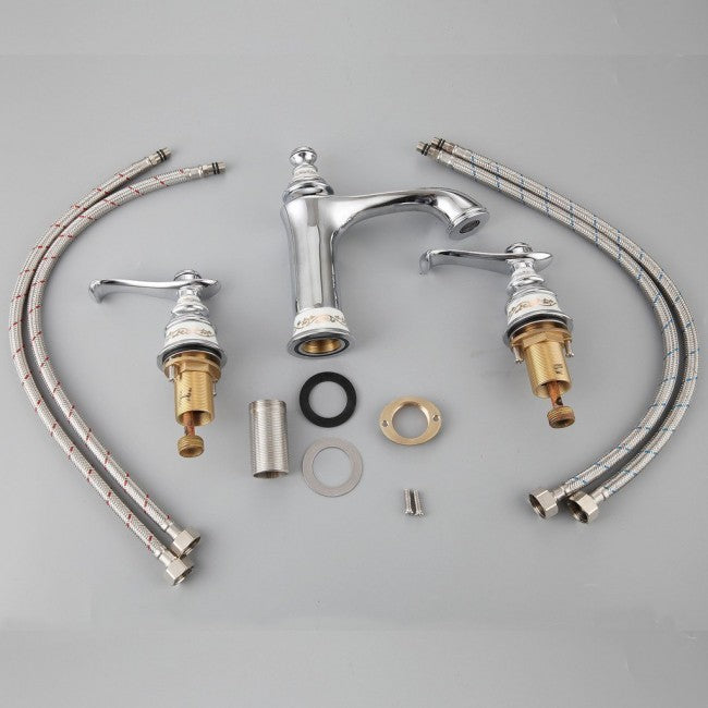 Widespread White Painted Three Hole Bathroom Tap Sink Faucet  12