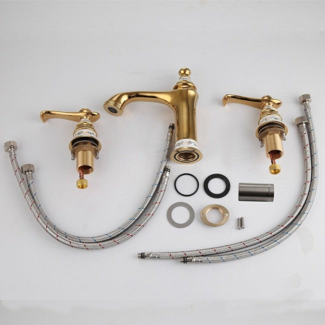 Widespread White Painted Three Hole Bathroom Tap Sink Faucet  14