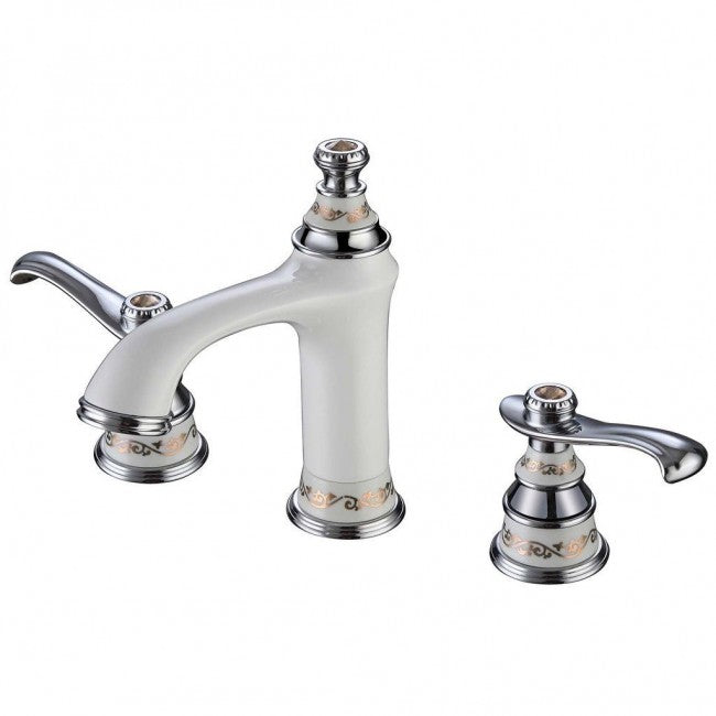 Widespread White Painted Three Hole Bathroom Tap Sink Faucet 