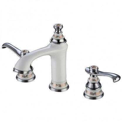Widespread White Painted Three Hole Bathroom Tap Sink Faucet 