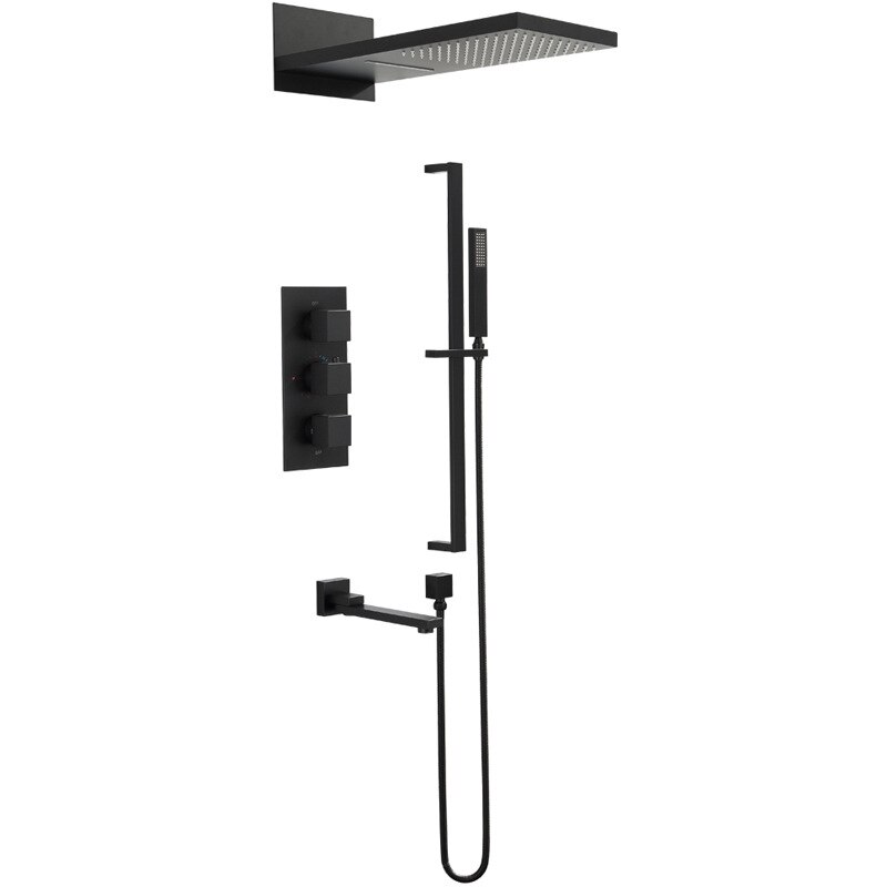 Juno Black Thermostatic Bathroom  Rain Shower Faucet Set