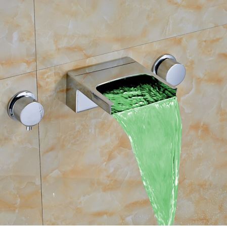 Juno Modern Waterfall Wall Mount Color Changing LED Bathroom Sink Faucet