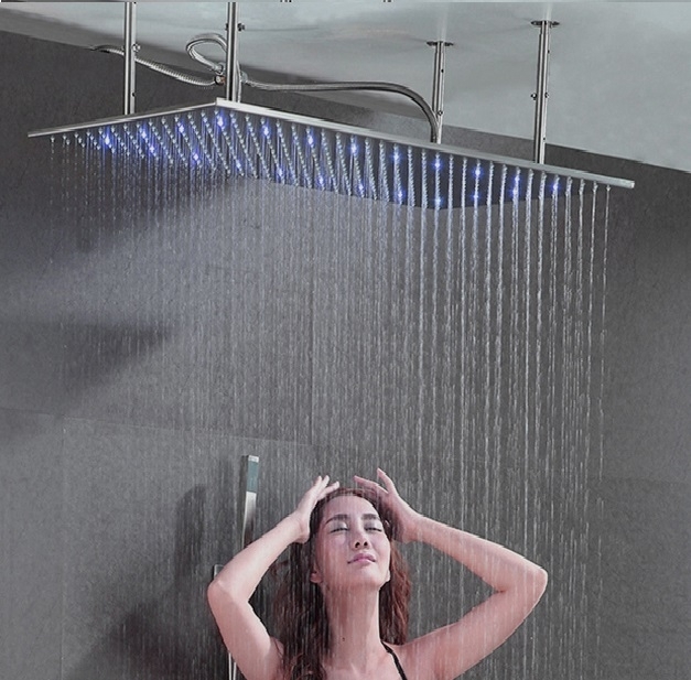 Juno Stainless Steel Rectangle Brushed Nickel Rainfall Ceiling Shower