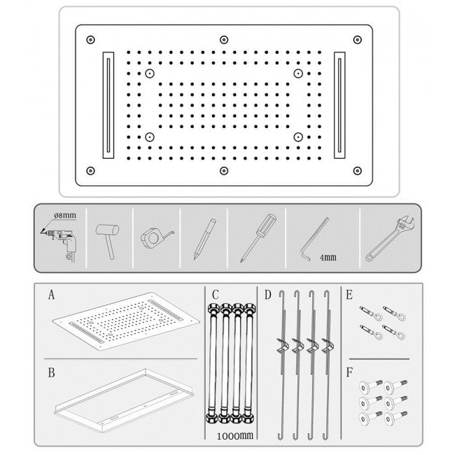 Super Luxury 5 Function Recessed Ceiling Mount LED Large Shower Set