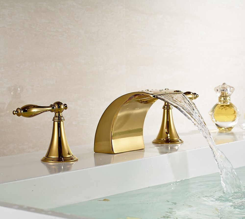 Belem Gold Finish Dual Handle Widespread Waterfall Sink Faucet