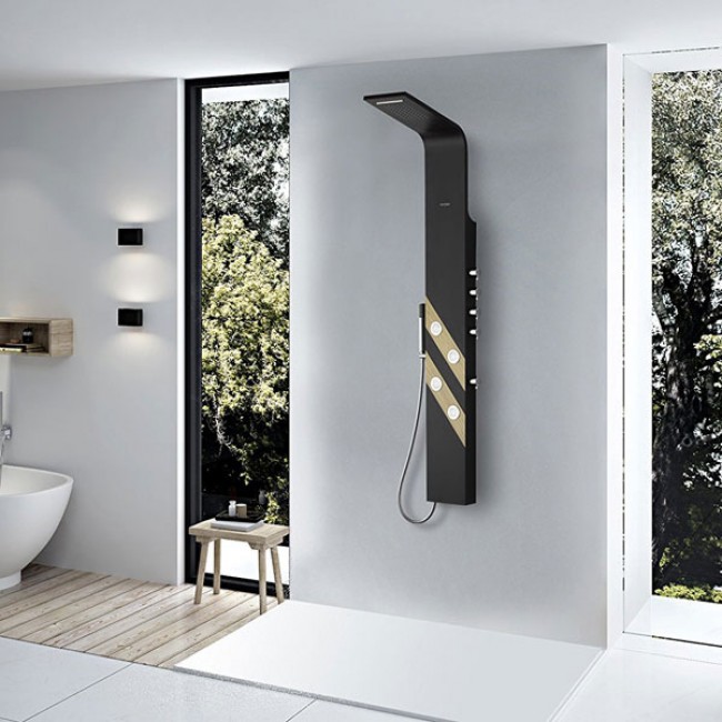 63" Wall Mount  Black Aluminum Rainfall Waterfall Bathroom Shower System