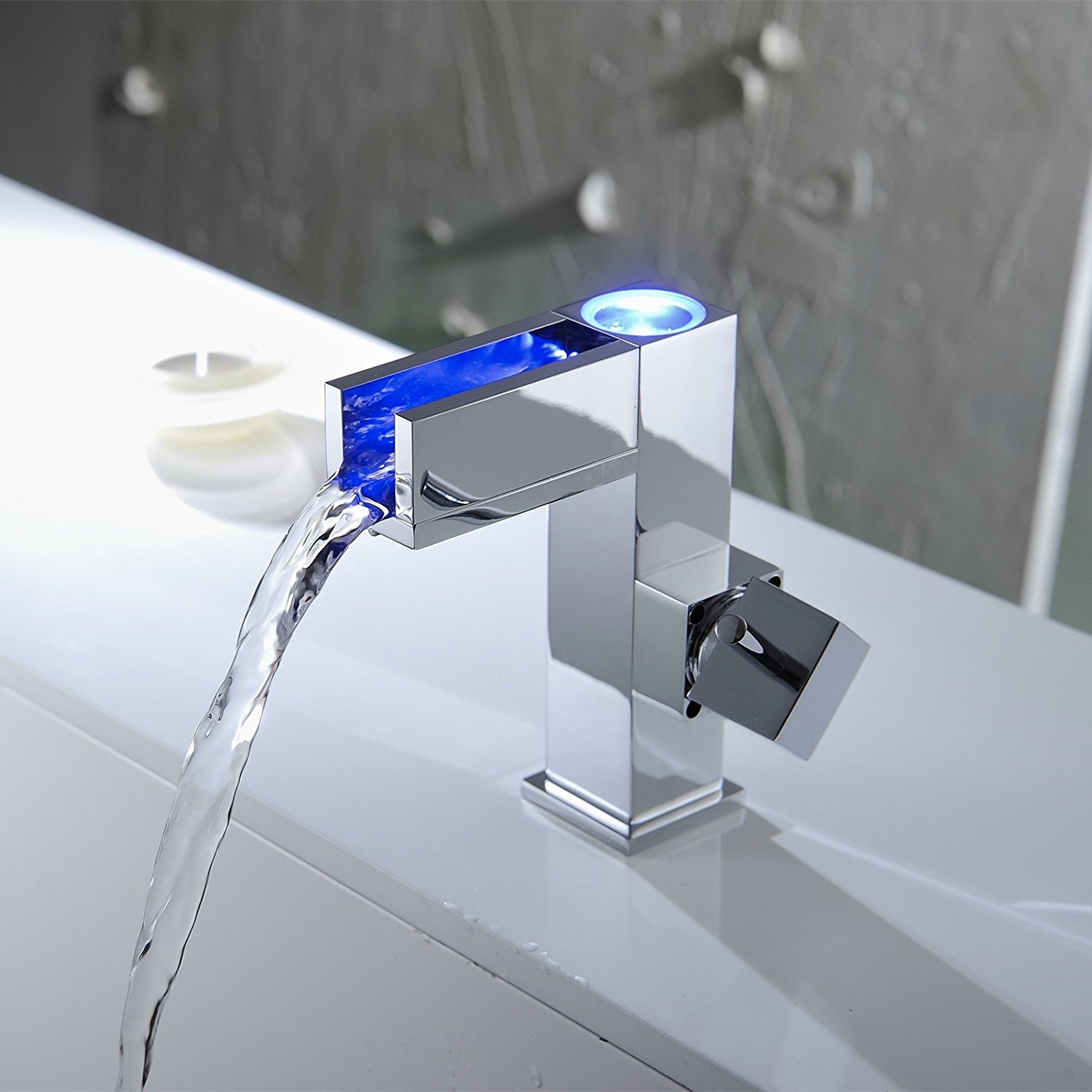 La Plata LED Three Color Waterfall Bathroom Sink Faucet Single Handle Mixer Tap