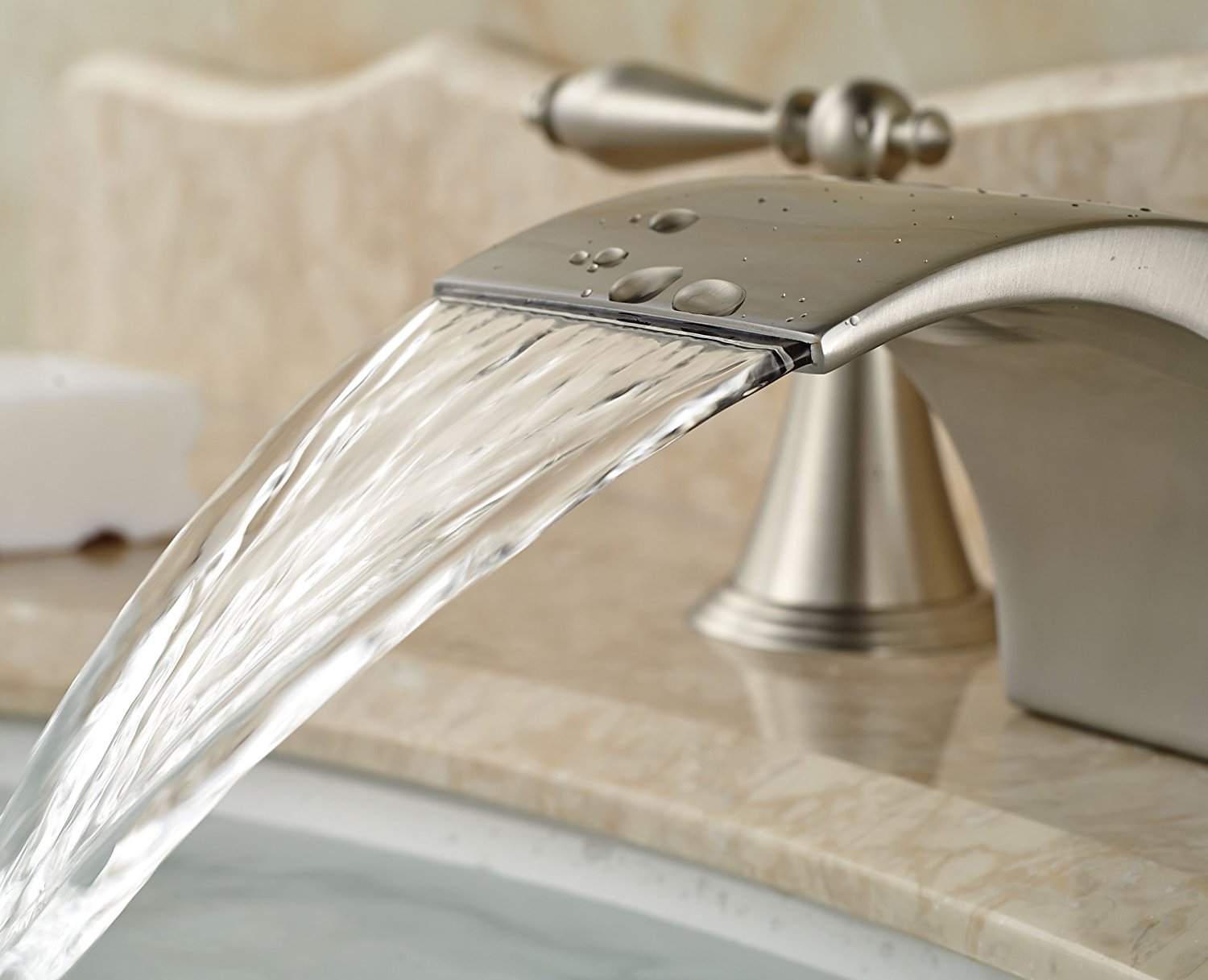 Belem Brushed Nickel Dual Handle Widespread Waterfall Sink Faucet
