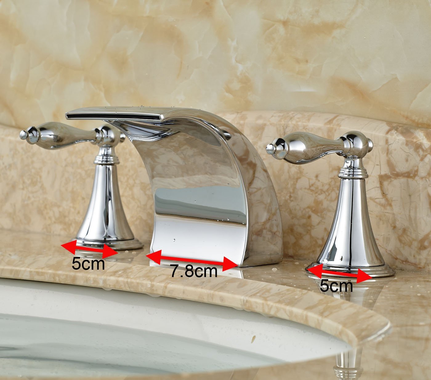 Belem Chrome Finish Dual Handle Widespread Waterfall Sink Faucet