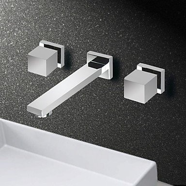 Square Double Handle Wall Mounted Dual Mixer Bathroom Faucet 