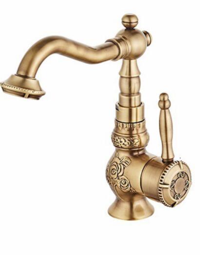 Antique Brass Single Hand Bathroom Sink Faucet