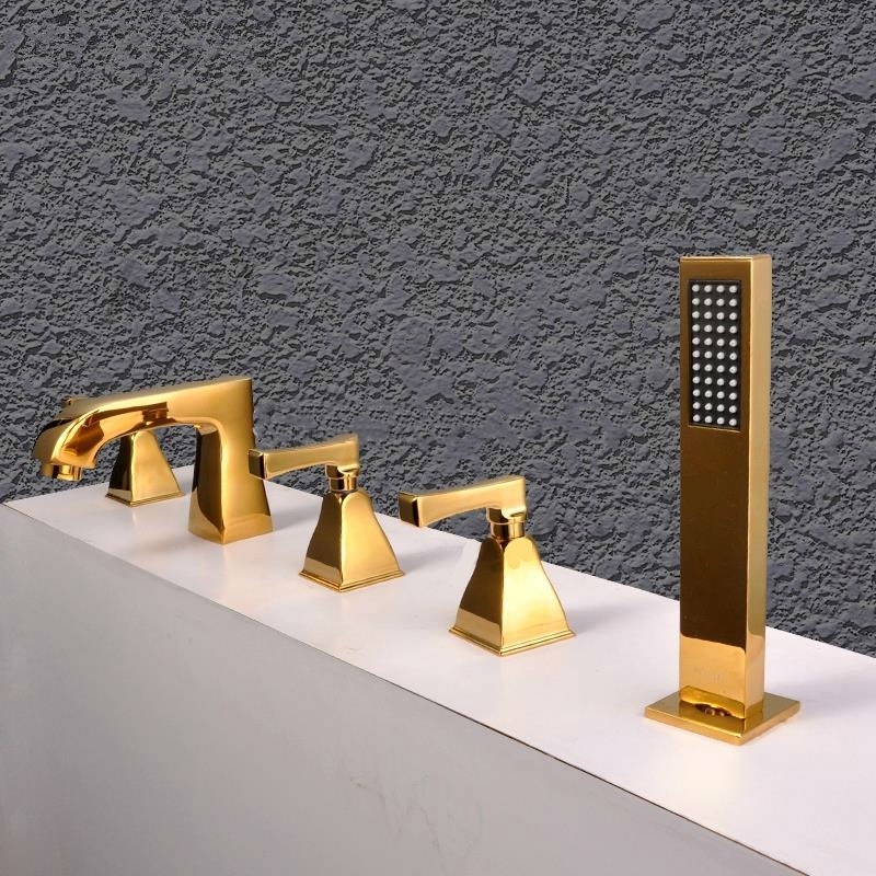 Amazing Gold Polished Waterfall Bathtub Mixer Faucet with Shower