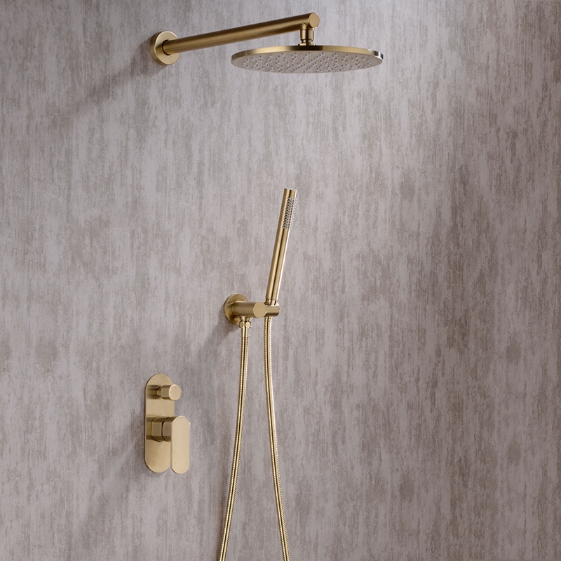 Amazing Round Gold Single Handle Wall Shower with Hand-Held Shower