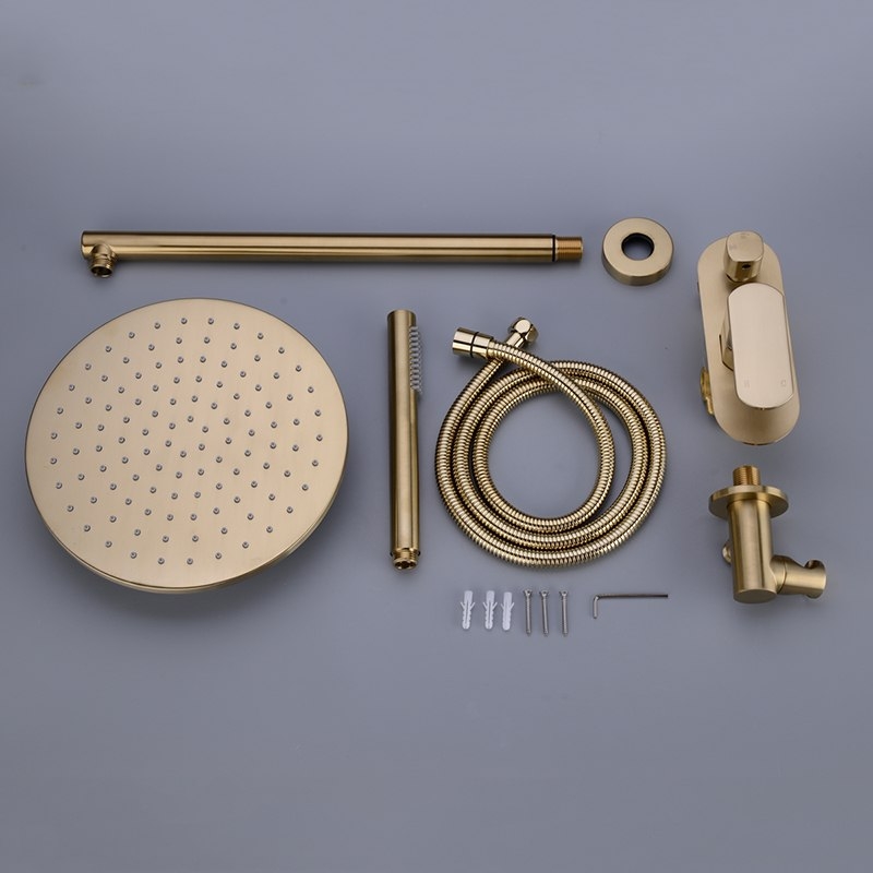 Amazing Round Gold Single Handle Wall Shower with Hand-Held Shower
