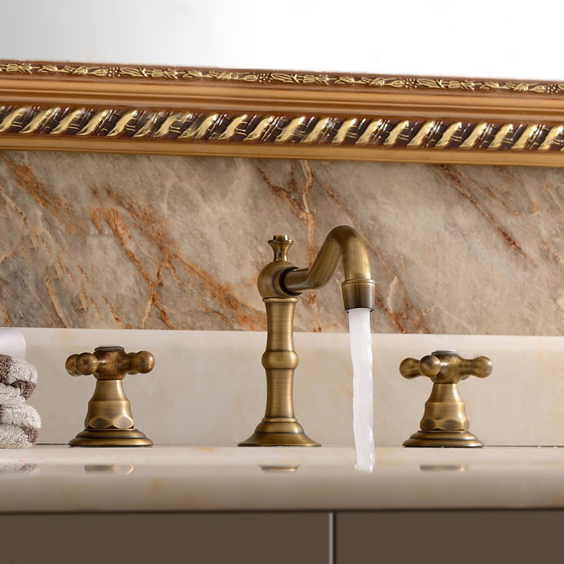 Antique Brass Dual Handle Bathroom Faucet