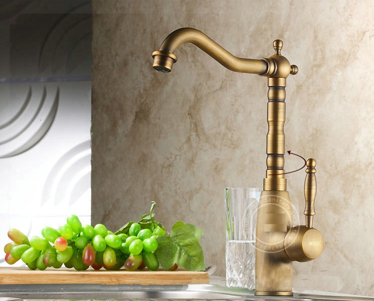 New Long Neck Single Handle Copper Mixer Tap Antique Kitchen Faucet