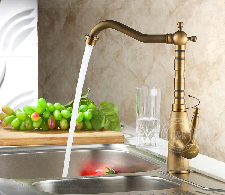 New Long Neck Single Handle Copper Mixer Tap Antique Kitchen Faucet