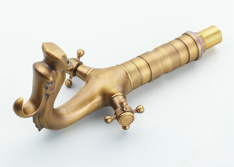 Antique Brass Dragon-Head Bathroom Deck Mounted Faucet