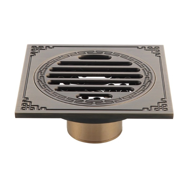 Antique Brass Square Floor Drain Bathroom Shower Waste Water Drainer Khr017