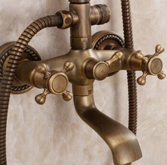 Antique Bronze Shower Head Wall Install with Hand Held Shower & Bathroom Faucet