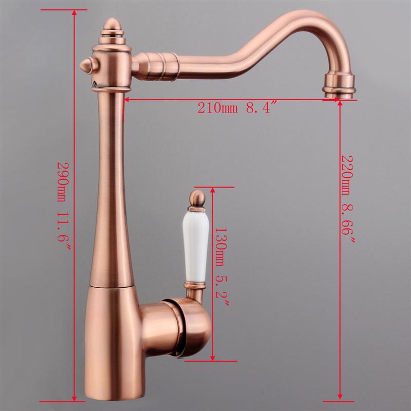 Antique Copper Swivel Single Lever Faucet for Kitchen Sink & Bathroom Basin Dimensions