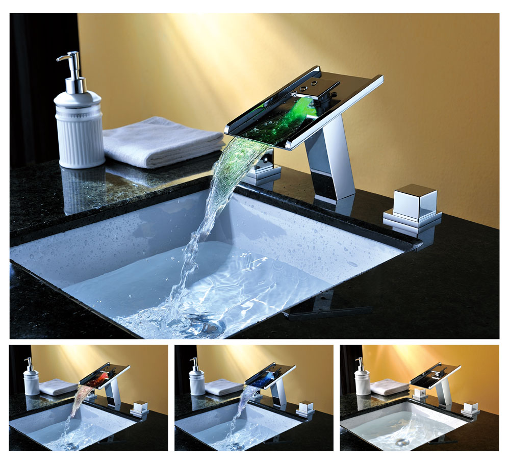 Waterfall LED Bathroom Vessel Sink Faucet