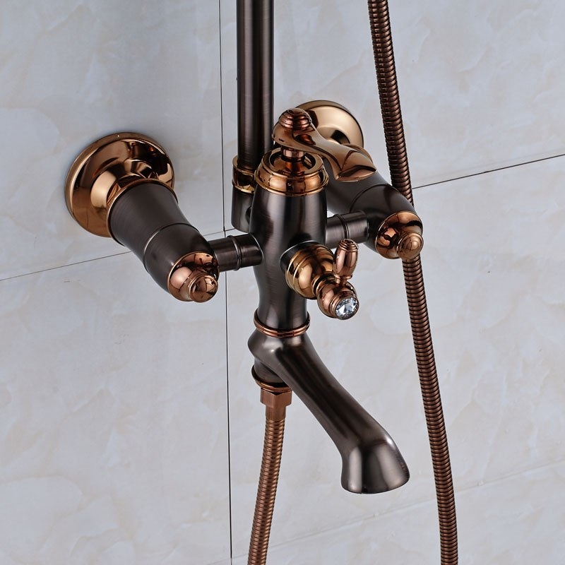 Beautiful Antique Design Rose Gold Wall Installation Shower Head with Hand-Held Shower