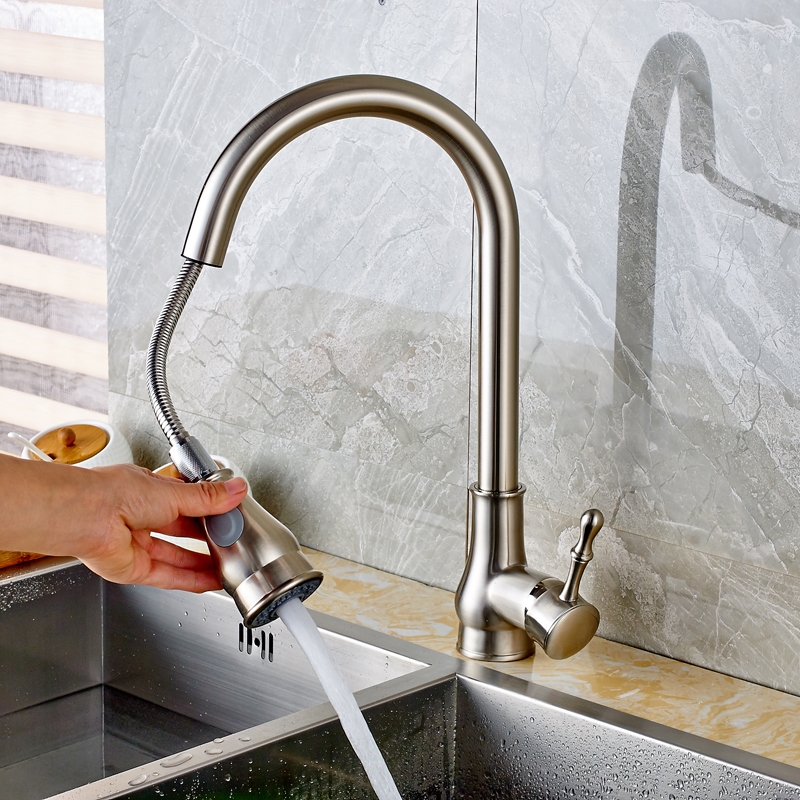 Juno Beautiful Single Handle Pull Out Curved Kitchen Sink Faucet