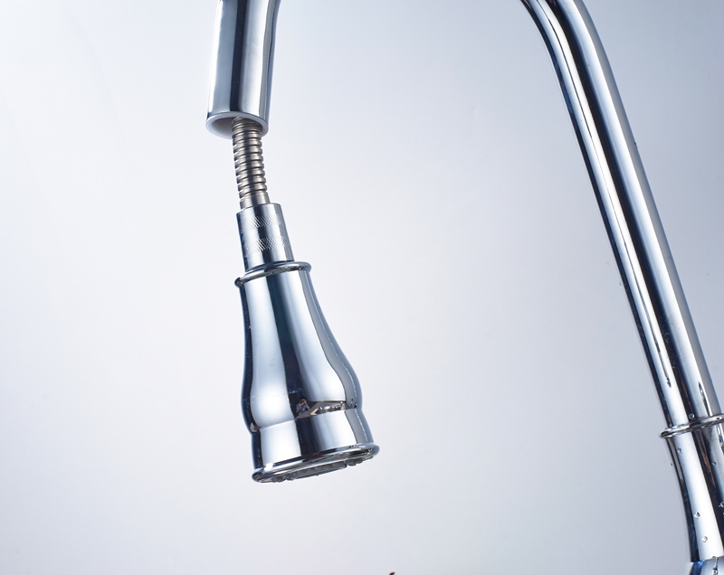 Square Base Single Handle 360-Degree Pull Out Curved Kitchen Faucet