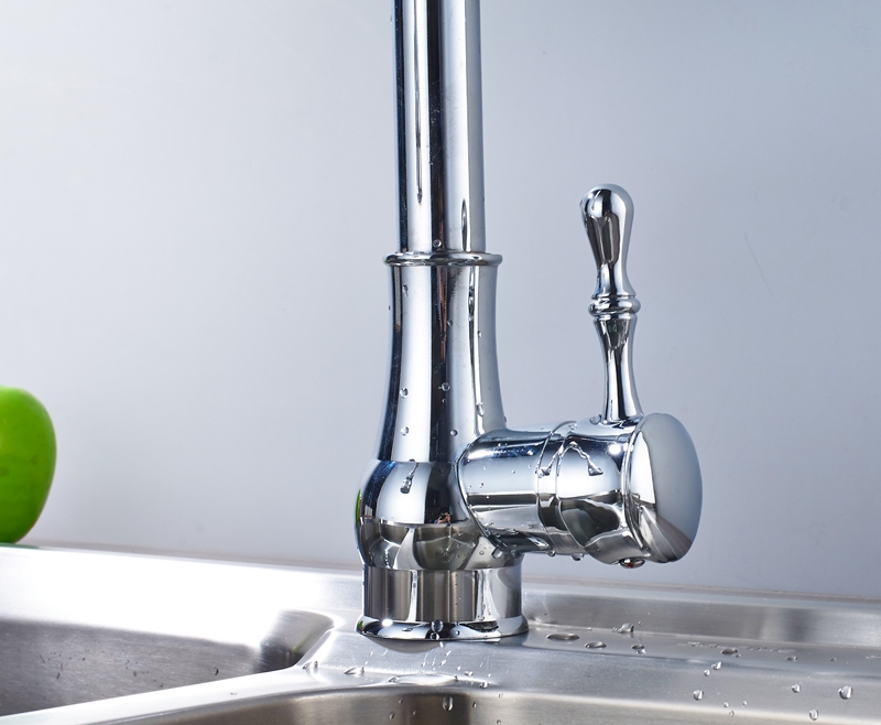 Square Base Single Handle 360-Degree Pull Out Curved Kitchen Faucet