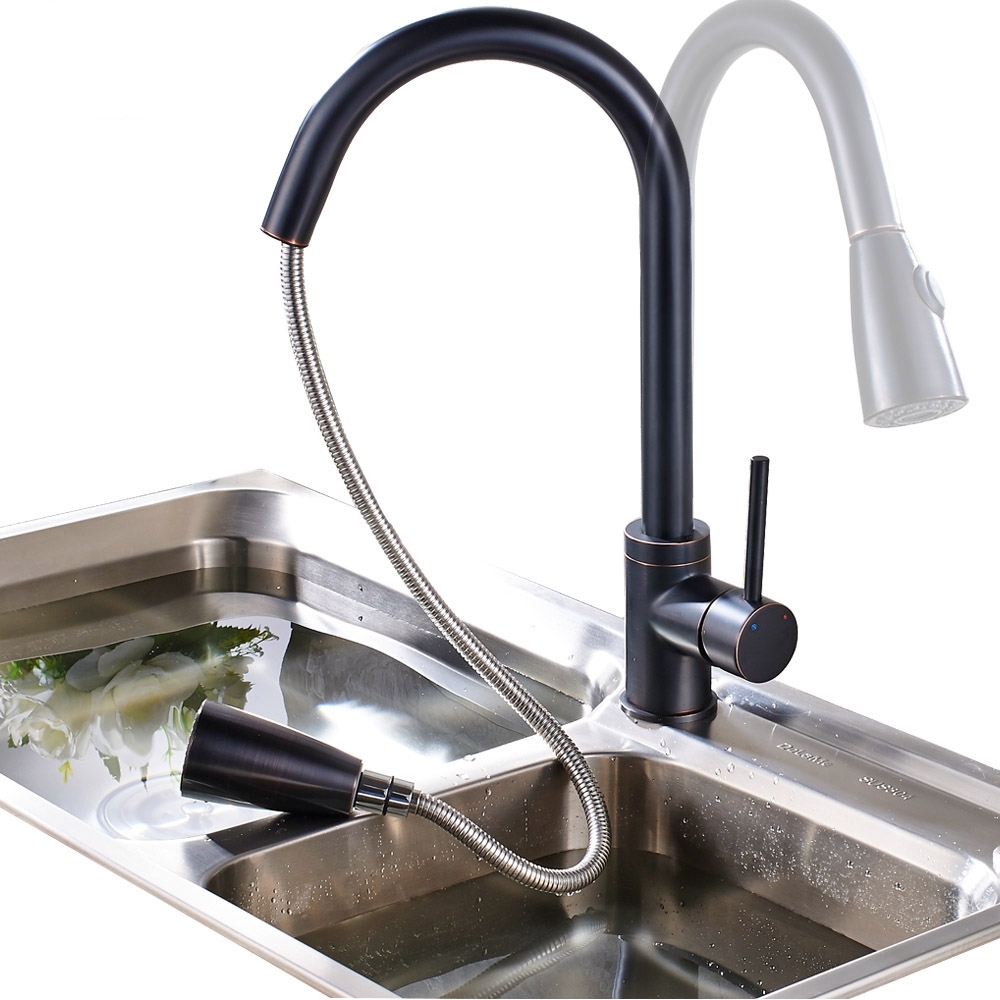 Beautiful Single Handle Round Base Pull Out Curved Kitchen Sink Faucet