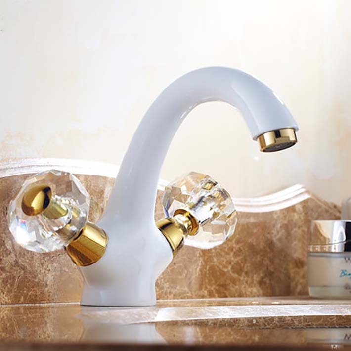 Beautiful White Crystal Double Handle Bathroom Sink Faucet