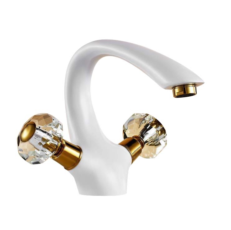 Beautiful White Crystal Double Handle Bathroom Sink Faucet