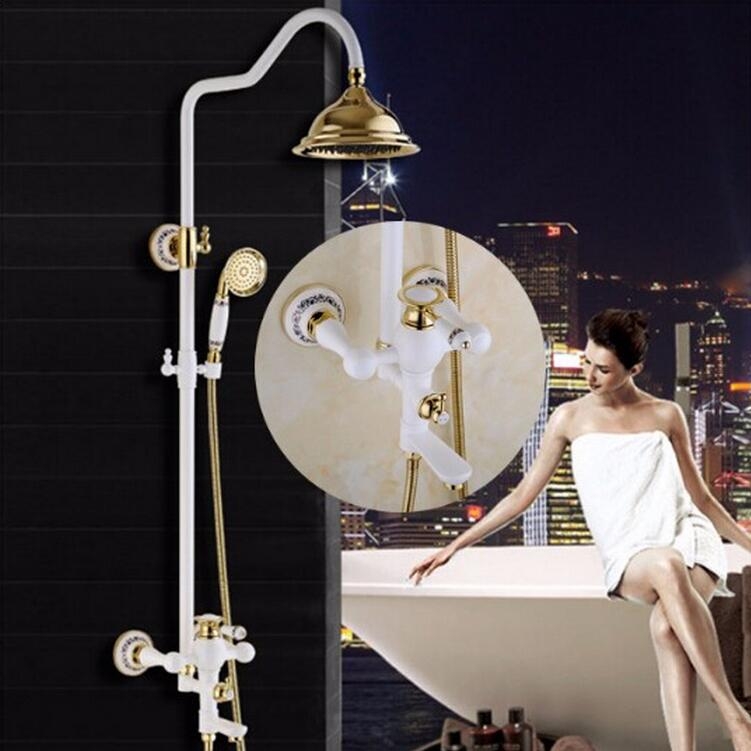 Beautiful White Gold Wall Mount Shower Faucet with Hand-Held Shower Beautiful White Gold Wall Mount Shower Faucet with Hand-Held Shower