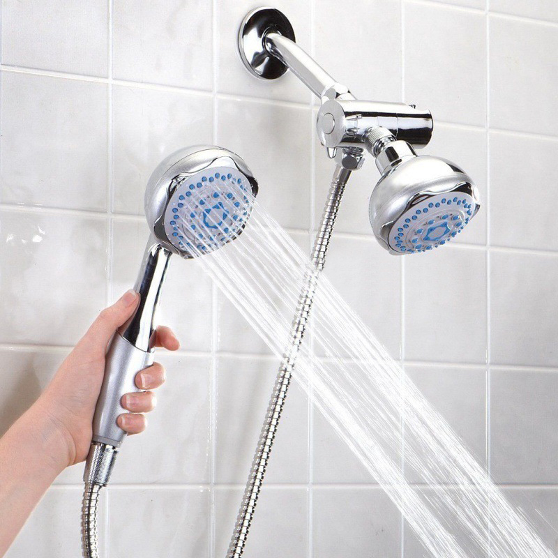 Chrome Finish Shower Head with 3 Way Diverter Shower Arm And Hand Held Shower