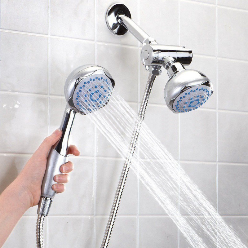 Chrome Finish Shower Head with 3 Way Diverter Shower Arm And Hand