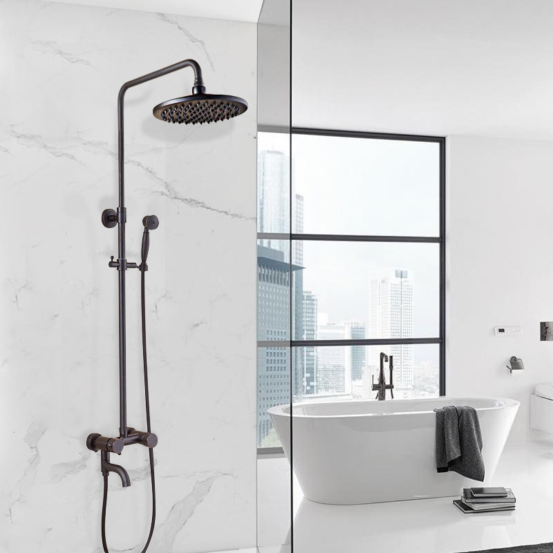 Juno Wall Mount 8" Antique Brass Exposed Pipe Shower System