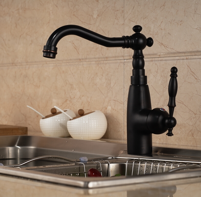 Juno Vintage Black Deck Mount Oil-Rubbed Bronze Kitchen Sink Mixer Faucet