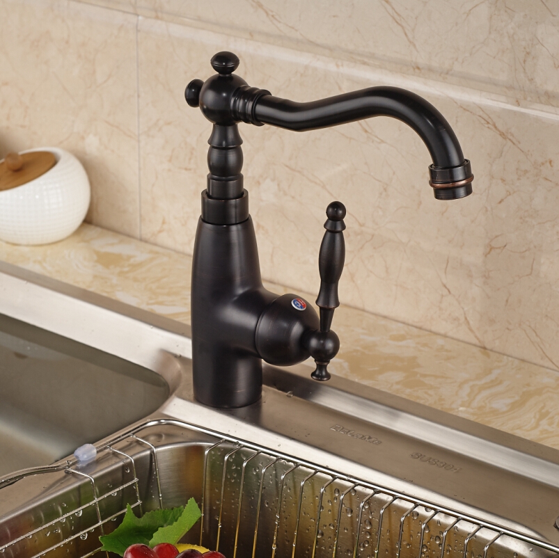 Black Deck Mounted Oil-Rubbed Bronze Kitchen Sink Mixer Faucet