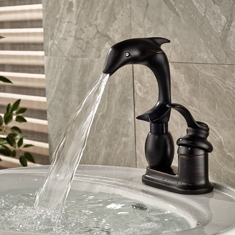 Juno Modern Widespread Black Dual Handle Waterfall Bathroom Faucet