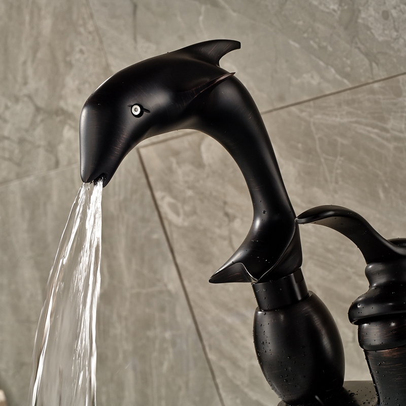 Black Dolphin Deck Single Handle Bathroom Sink Faucet