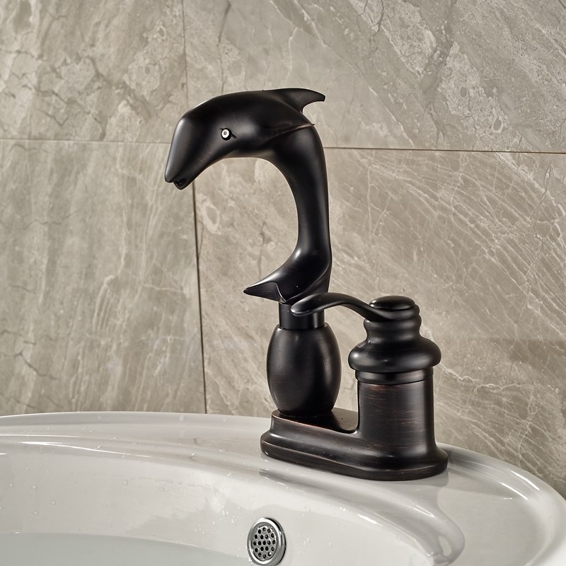 Black Dolphin Deck Single Handle Bathroom Sink Faucet