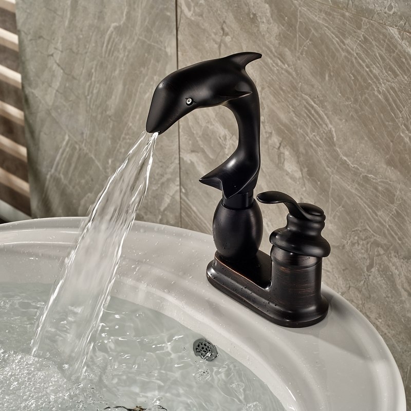 Black Dolphin Deck Single Handle Bathroom Sink Faucet