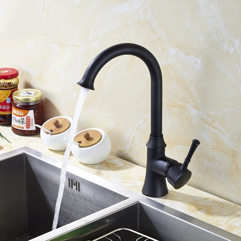 Black Goose Neck 360-Rotation Single Handle Kitchen Sink Faucet
