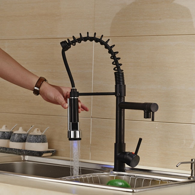 Black Oil-Rubbed Bronze LED 360-Degree Rotation Swivel Kitchen Faucet 