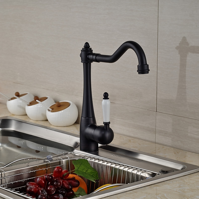 Black Oil-Rubbed Bronze Single Handle Kitchen Sink Faucet