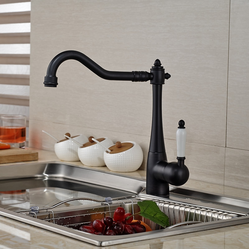 Black Oil-Rubbed Bronze Single Handle Kitchen Sink Faucet