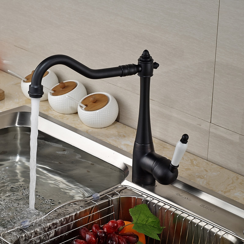 Black Oil-Rubbed Bronze Single Handle Kitchen Sink Faucet