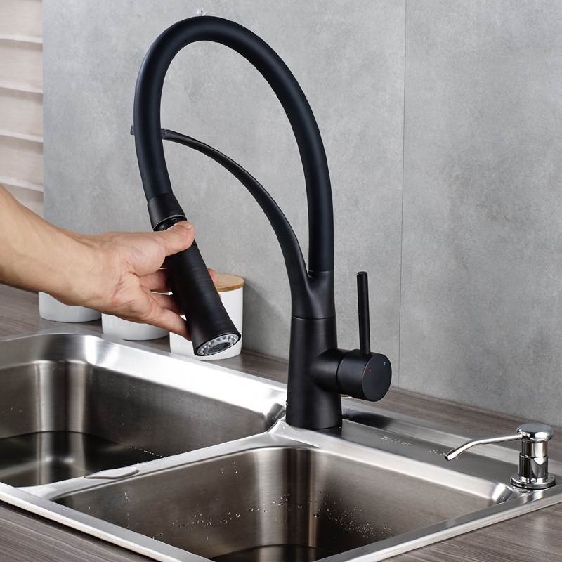 Black Pull Out LED Single Handle Kitchen Faucet