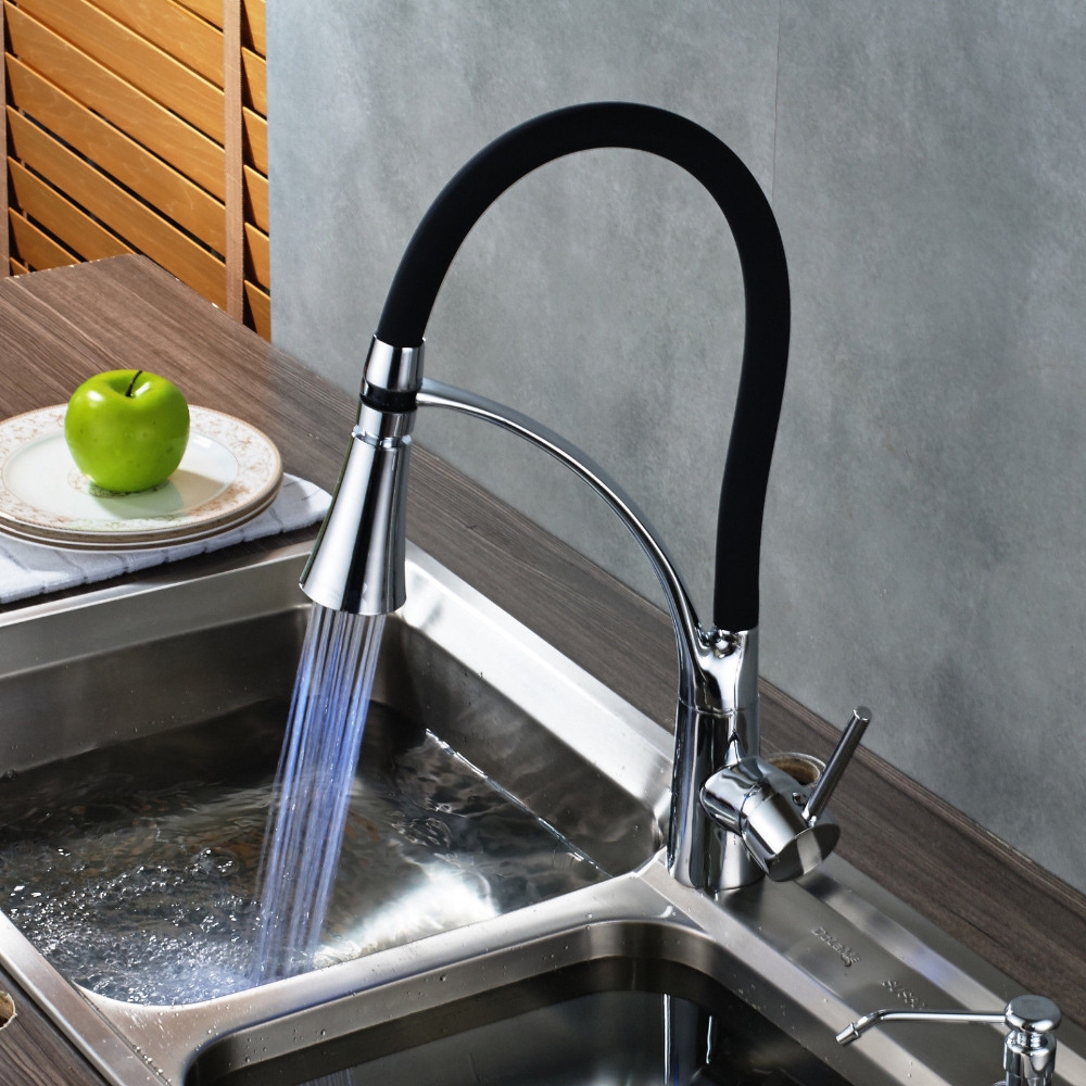 Black Pull Out LED Single Handle Kitchen Faucet